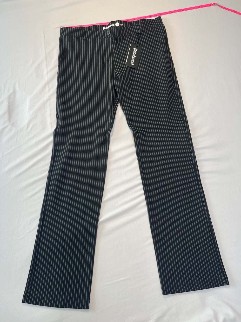 Betabrand Dress Pant Yoga Pants Black Pinstripe Stretch Pull-On Workwear Trouser